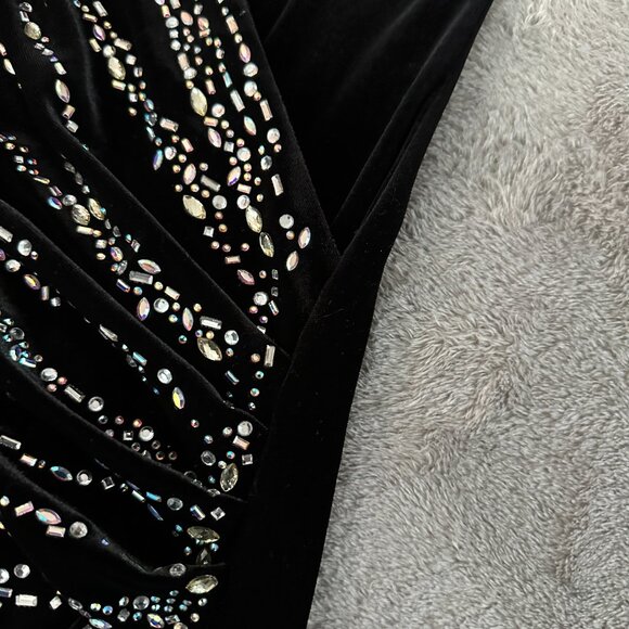 Balmain Black Velvet Embellished Ruched Slit Front Gown Dress size 46 - Picture 5 of 10